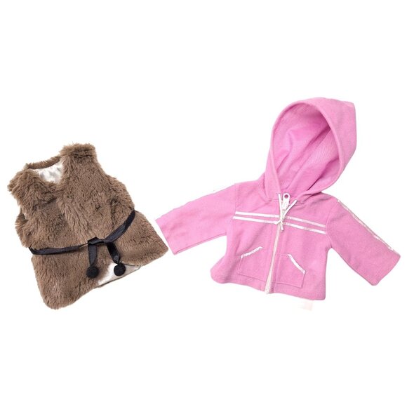 Pink Hoodie Jacket and Brown Faux Fur Vest For 18 inch Doll Clothes Lot Of 2 - Picture 1 of 10